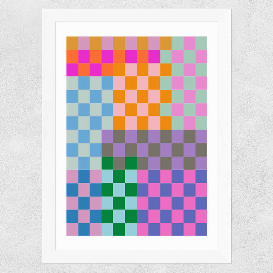 Quirky Checkerboard Wide White Frame