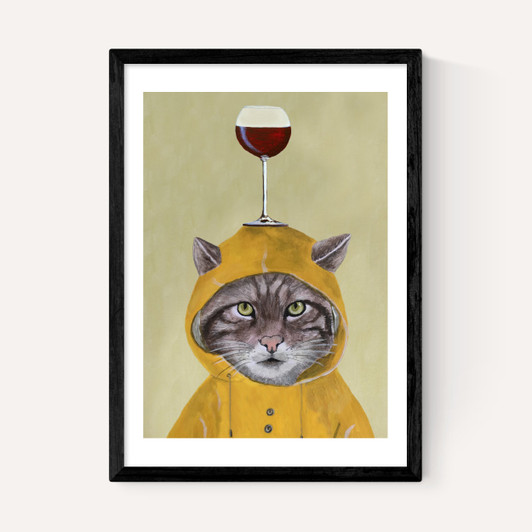 Raincoat Cat With Wineglass
