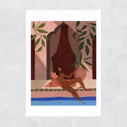 Holiday with Pet Leopard Unframed Print