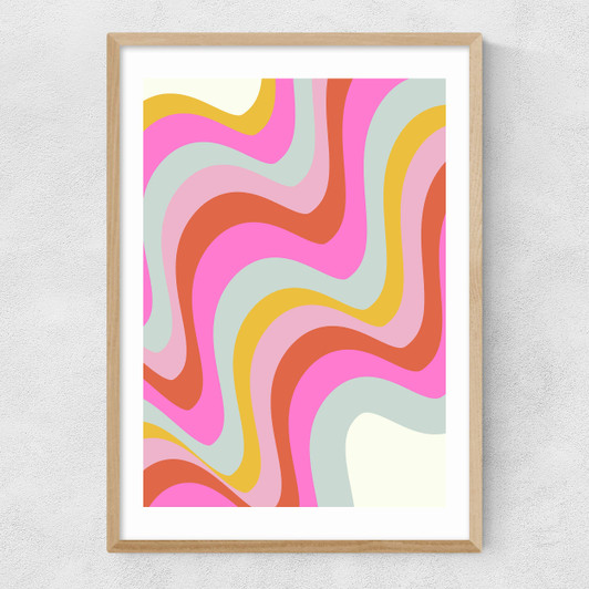 70s Abstract Candy Swirls Narrow Oak Frame