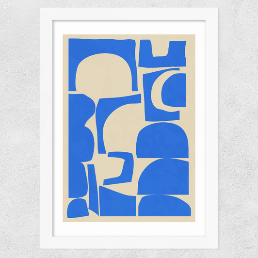 Modern Abstract Shapes in Blue Wide White Frame