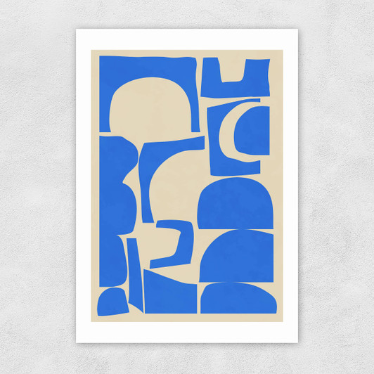 Modern Abstract Shapes in Blue Unframed Print