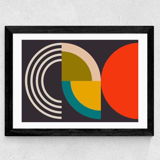 Geometric on Black I Wide Black Frame