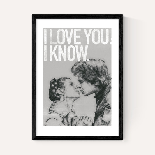 Han and Leia Kiss Black and White