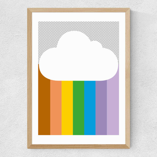 Rainbow Cloud by Dicky Bird Medium Oak Frame