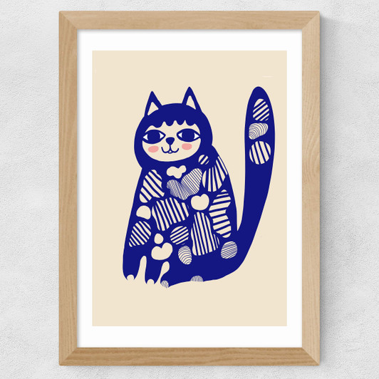 Patterned Cat Wide Oak Frame