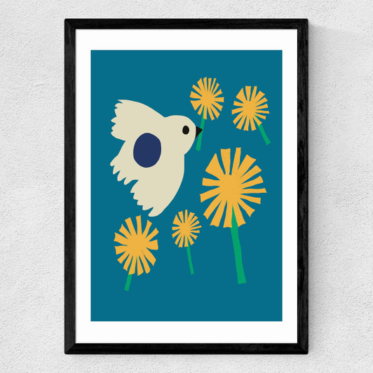Dandelion Bird Medium Black Frame