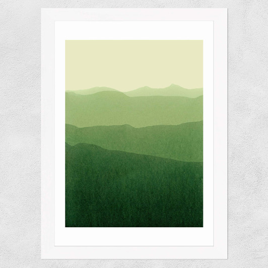Gradient Landscape Green Wide White Frame