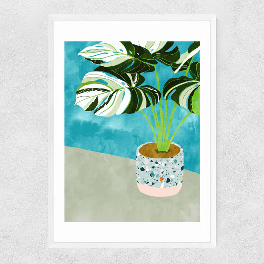 Variegated Monstera Narrow White Frame