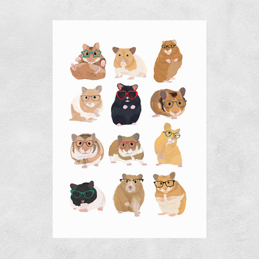 Hamsters in Glasses Unframed Print