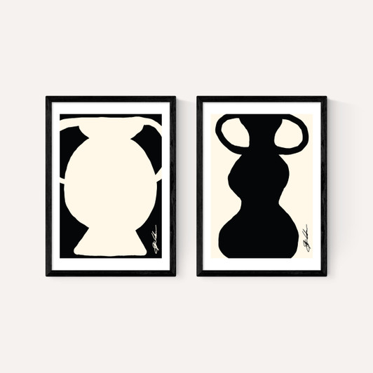 Abstract Monochrome Vase Diptych