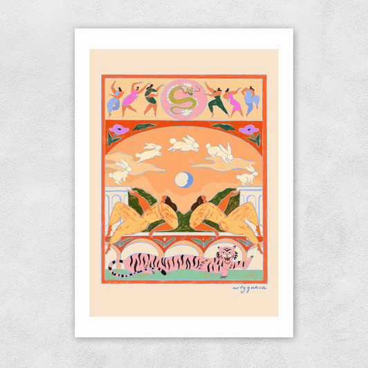 Rabbit Jumps Over The Moon Unframed Print
