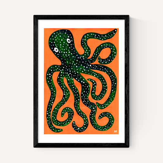 Green Octopus on Orange