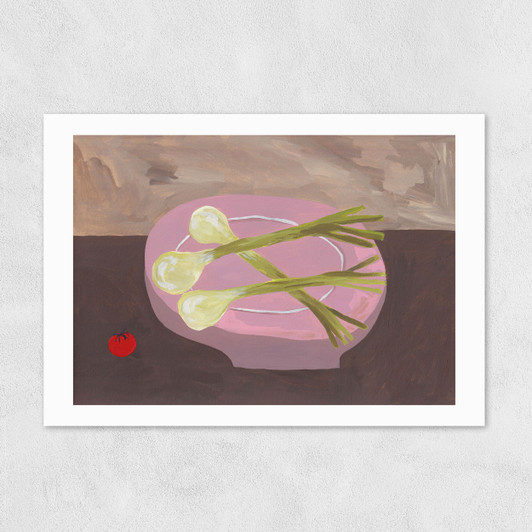 Pink Bowl of Spring Onions Unframed Print