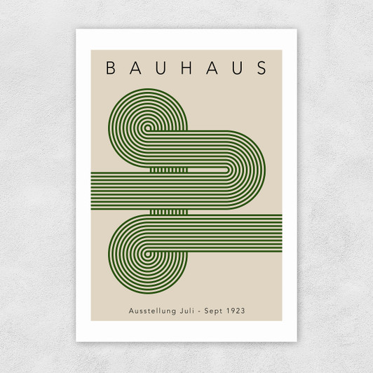 Bauhaus Green Curved Stripes Unframed Print