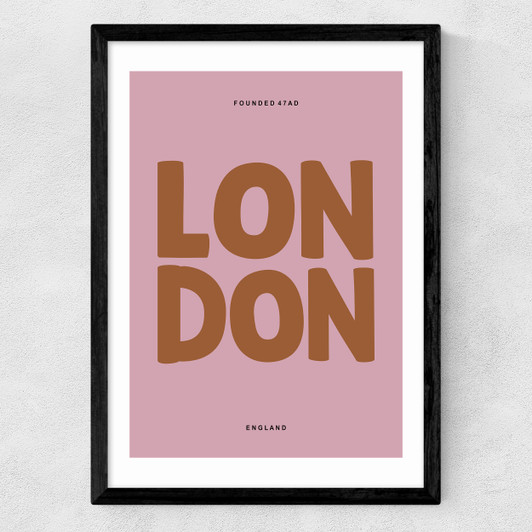 London Typography Pink Medium Black Frame
