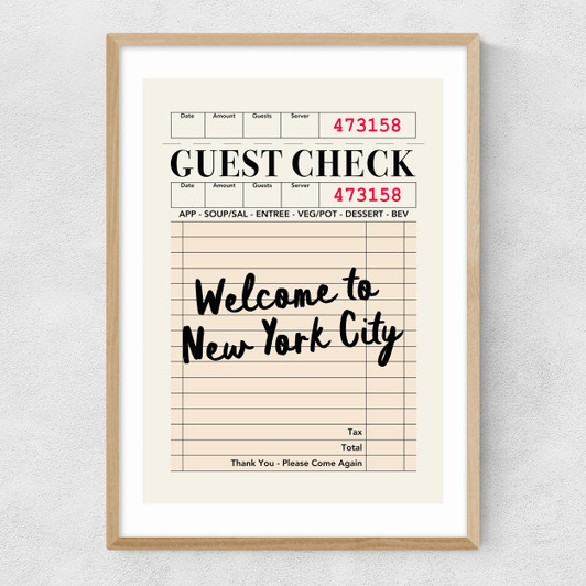 NY Guest Check Narrow Oak Frame