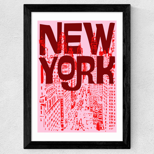 New York City Pink Wide Black Frame