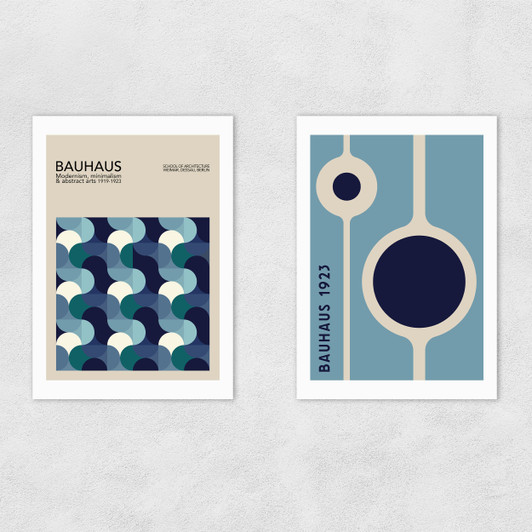 Blue Bauhaus Set Unframed Print