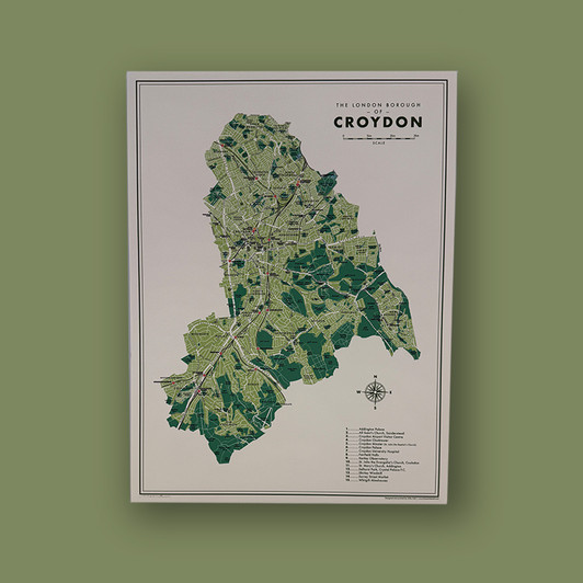 Croydon London Borough Map by Mike Hall - Art Print - East End Prints Unframed Print
