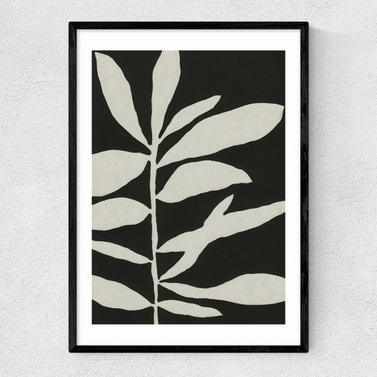 Linocut Branch III (Black White) Narrow Black Frame