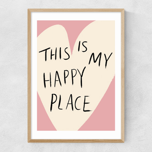 My Happy Place Heart Narrow Oak Frame
