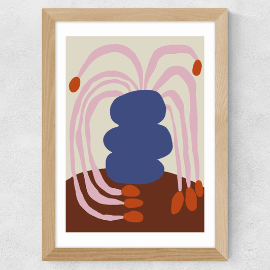 Still Life Flower Pottery Wide Oak Frame