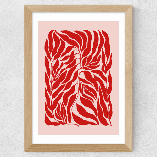 Pink & Red Botanical Poster Wide Oak Frame