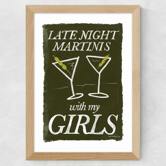 Martini's with My Girls Wide Oak Frame