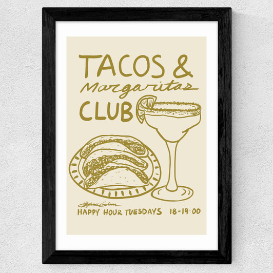 Tacos & Margarita Club Wide Black Frame