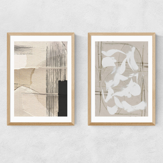 Paper Abstract Diptych Narrow Oak Frame