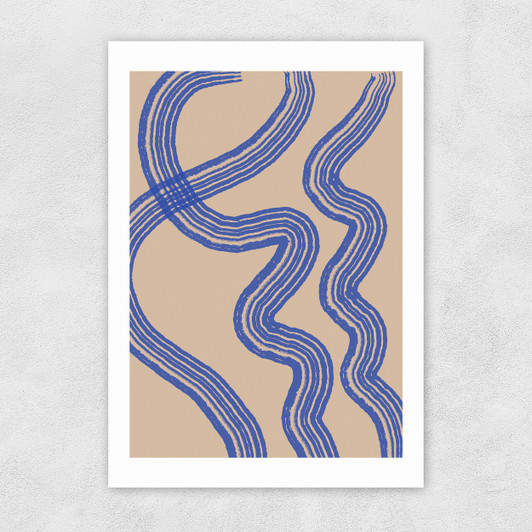 Blue Minimal Line Unframed Print