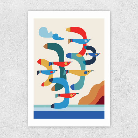 Mid-Century Seagulls Unframed Print
