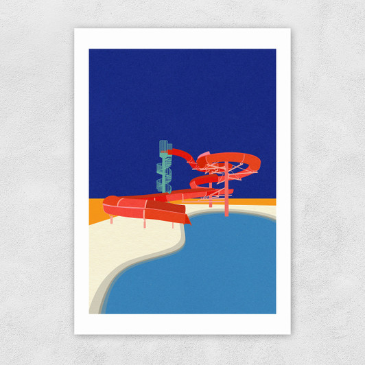 Pool with Water Slide Unframed Print