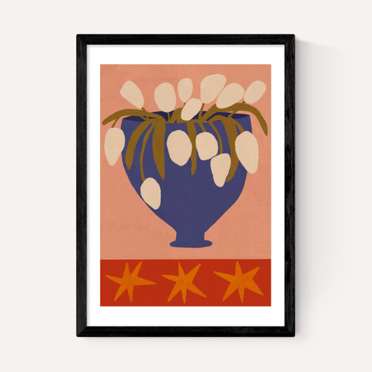 Blue Vase, White Flowers