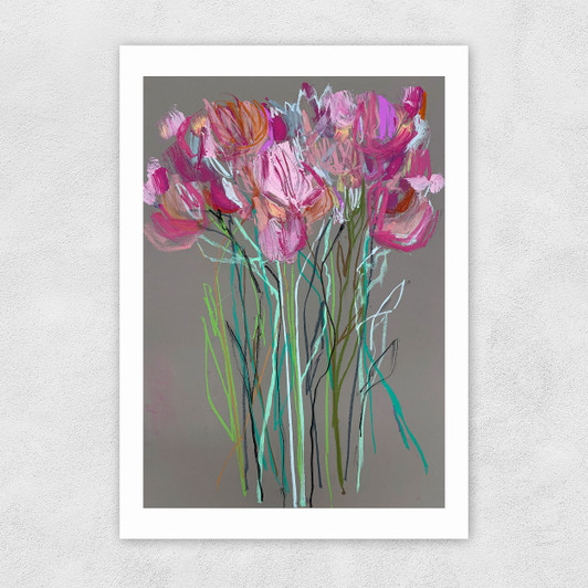 Grey Flowers Unframed Print
