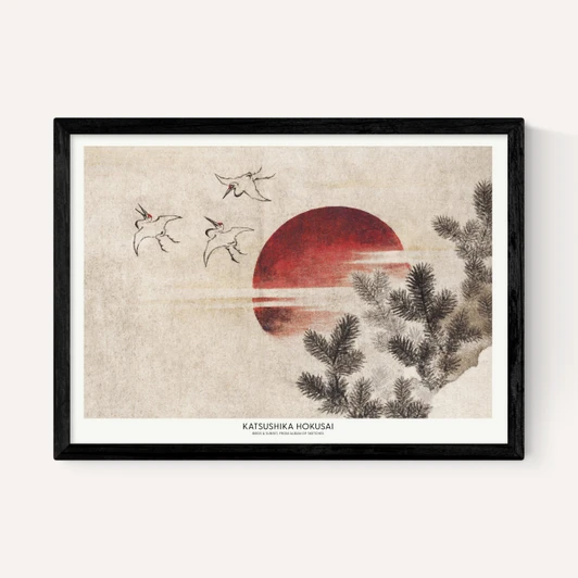 Birds and Sunset by Katsushika Hokusai