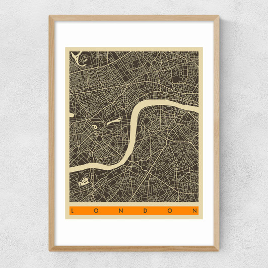 London Map b/w by Jazzberry Blue Narrow Oak Frame