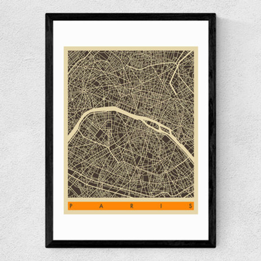 Paris Map by Jazzberry Blue Medium Black Frame