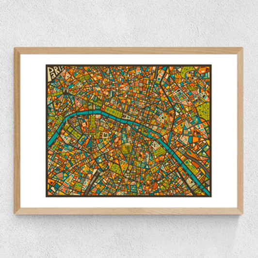 Paris Street Map by Jazzberry Blue Medium Oak Frame