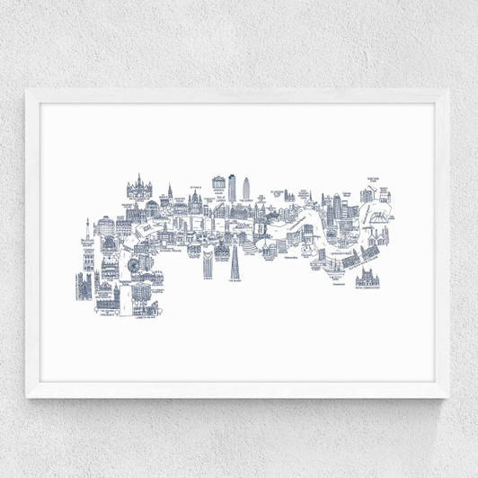 Thames Map Medium White Frame