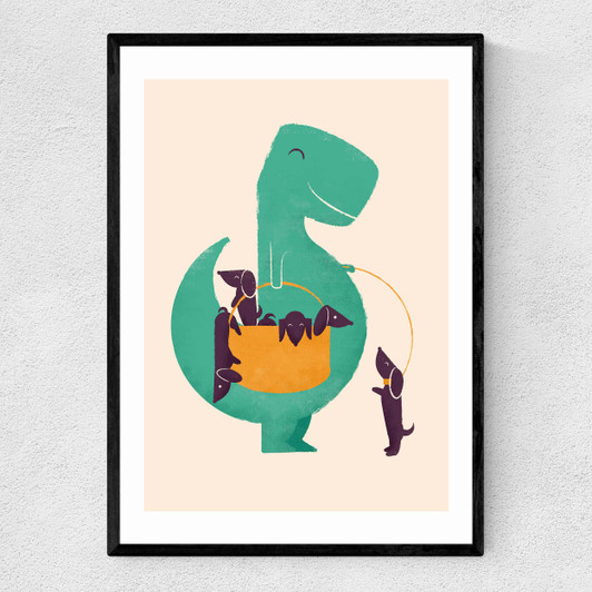 T-Rex and his Basketful of Wiener Dogs Narrow Black Frame