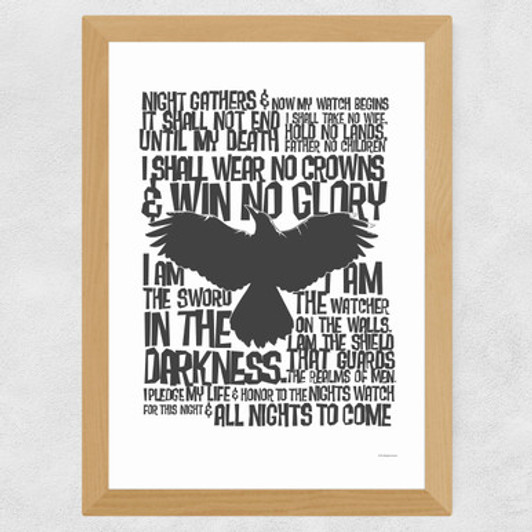 The Nights Watch Oath Print - Game of Thrones Wide Oak Frame