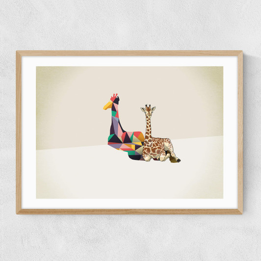Giraffe - Walking Shadows Narrow Oak Frame
