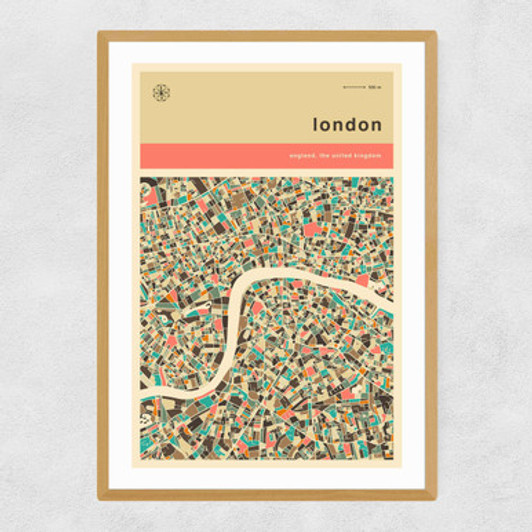 London Streetguide (Orange) Narrow Oak Frame