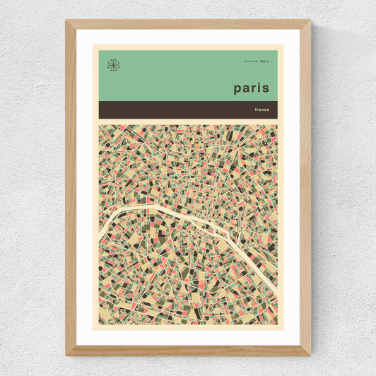 Paris Streetguide by Jazzberry Blue Medium Oak Frame