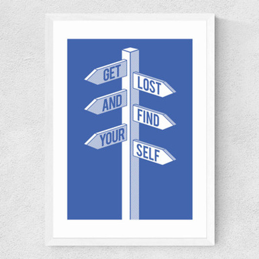 Get Lost (Blue) Medium White Frame