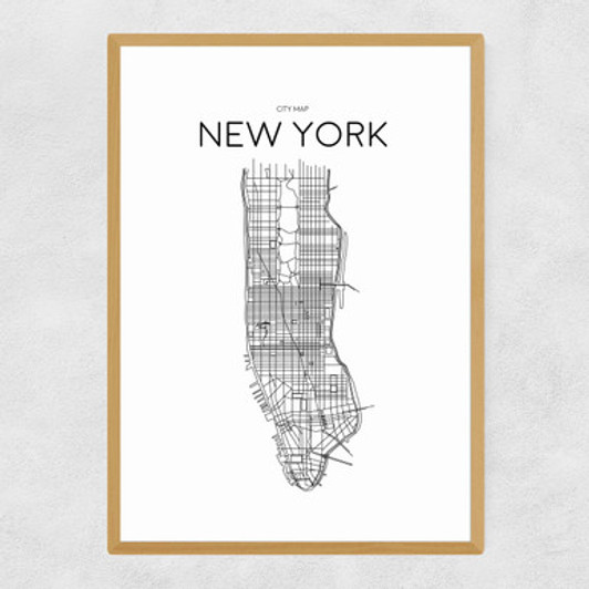 City Map New York Narrow Oak Frame