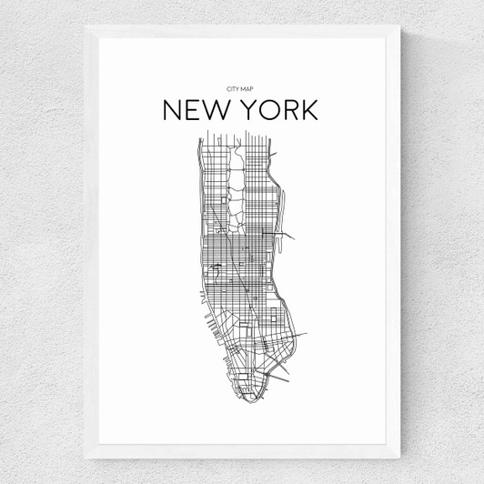 City Map New York Medium White Frame