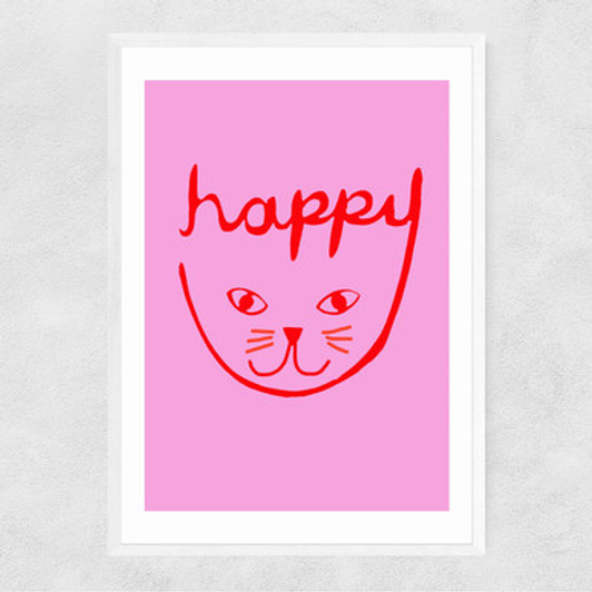 Happy Cat Narrow White Frame